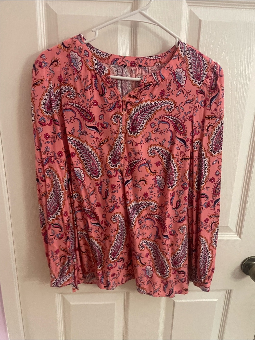 Talbots Coral Paisley Long-Sleeve Blouse
